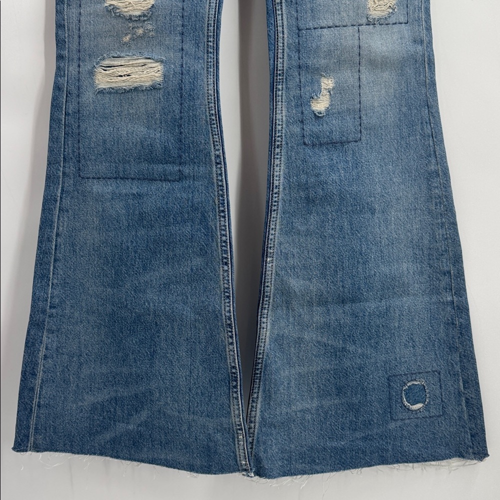 We The Free Patchwork Distressed Flare Jeans Raw … - image 4